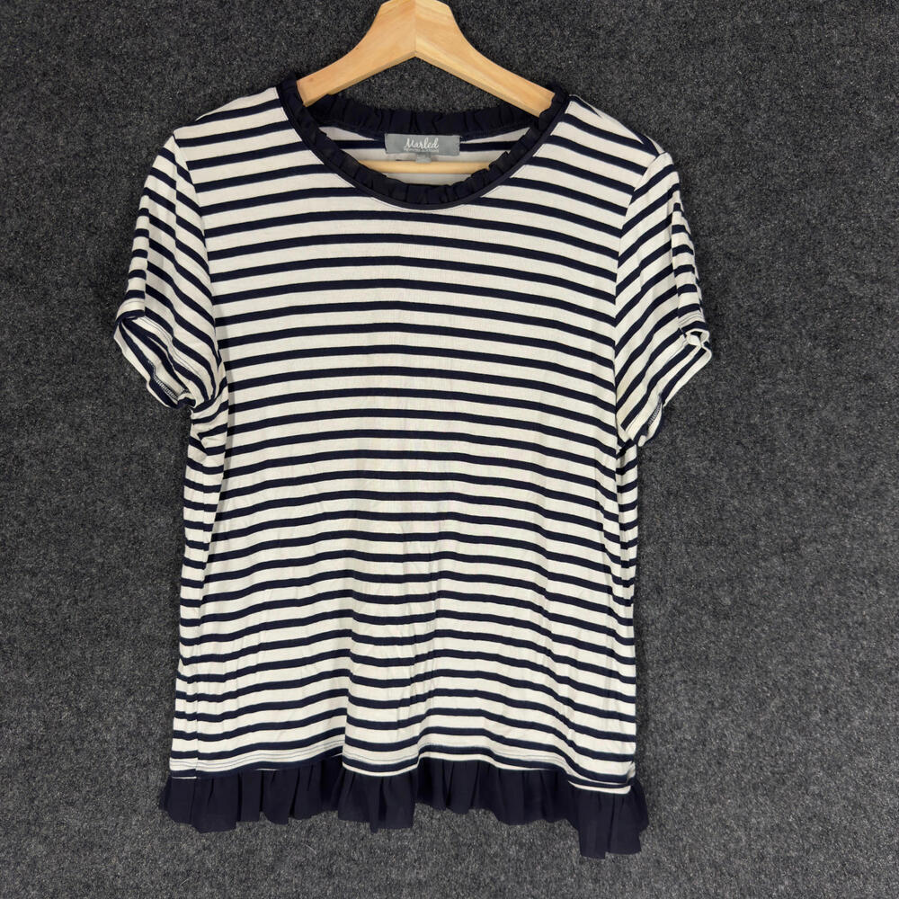 Marled T-Shirt Women M Medium White Striped Short Sleeve Round Neck Casual